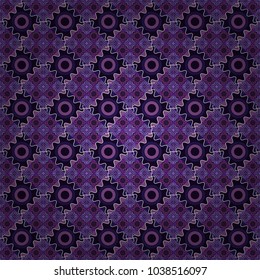 Geometric design template with black, purple and violet elements. Technologic fabric tile card cover print badge. Background, texture with pop art effect. Vector seamless pattern.