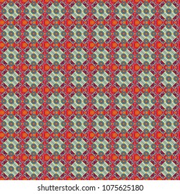 Geometric design template with blue, gray and red elements. Vector seamless pattern. Technologic fabric tile card cover print badge. Background, texture with pop art effect.