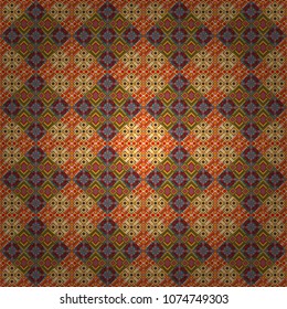 Geometric design template with brown, yellow and red elements. Background, texture with pop art effect. Vector seamless pattern. Technologic fabric tile card cover print badge.