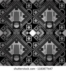 Geometric design template with gray, black and white elements. Vector seamless pattern. Background, texture with pop art effect. Technologic fabric tile card cover print badge.