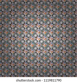 Geometric design template with gray, white and brown elements. Background, texture with pop art effect. Technologic fabric tile card cover print badge. Vector seamless pattern.