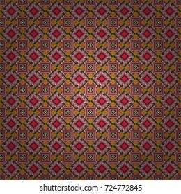 Geometric design template with orange, green and red elements. Background, texture with pop art effect. Vector seamless pattern. Technologic fabric tile card cover print badge.