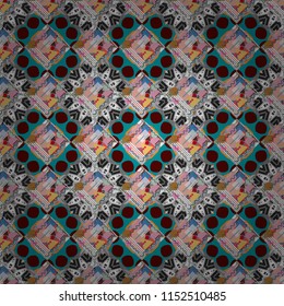 Geometric design template with red, gray and blue elements. Technologic fabric tile card cover print badge. Vector seamless pattern. Background, texture with pop art effect.