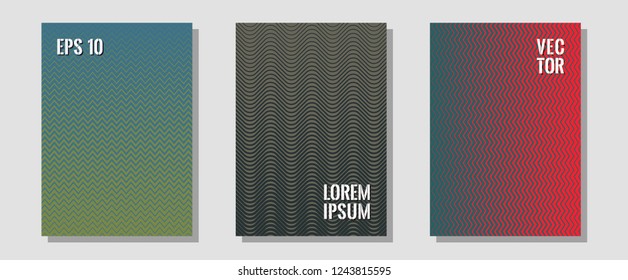Geometric design templates for banners, covers. Technological formers. Zigzag halftone lines wave stripes backdrops. Corporate catalogs. Halftone brochure lines geometric design set.