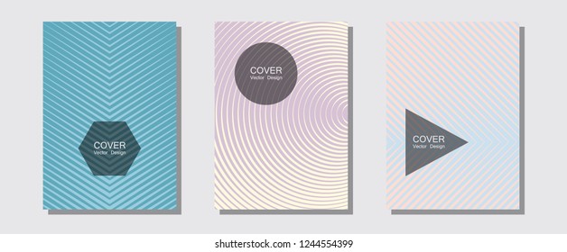Geometric design templates for banners, covers. Digital collection. Halftone lines music poster background. Educational notepads. Halftone brochure lines geometric design set.