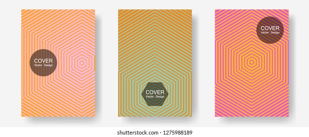 Geometric design templates for banners, covers. Contemporary collection. Halftone lines annual report templates. Corporate catalogs. Halftone brochure lines geometric design set.