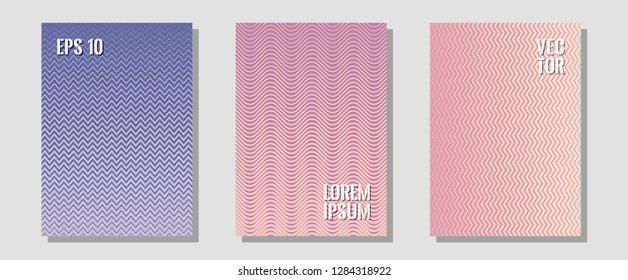 Geometric design templates for banners, covers. Simple book covers. Zigzag halftone lines wave stripes backdrops. Future mockups samples. Halftone brochure lines geometric design set.