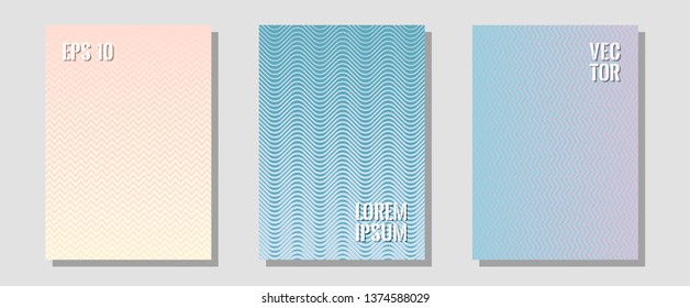 Geometric design templates for banners, covers. Minimalist geometry. Zigzag halftone lines wave stripes backdrops. Liner faded gradation. Halftone brochure lines geometric design set.