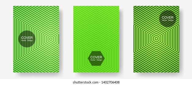 Geometric design templates for banners, covers. Minimal booklets. Halftone lines annual report templates. Vibrant tech mockups. Halftone brochure lines geometric design set.