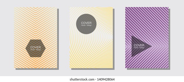Geometric design templates for banners, covers. Minimalist geometry. Halftone lines music poster background. Technological formers. Halftone brochure lines geometric design set.