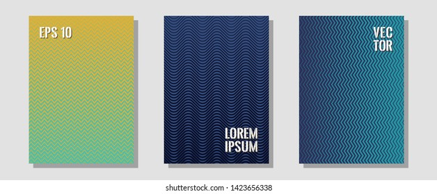 Geometric design templates for banners, covers. Technological formers. Zigzag halftone lines wave stripes backdrops. Hipster placards. Halftone brochure lines geometric design set.