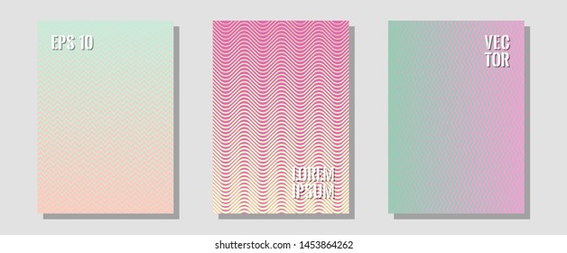 Geometric design templates for banners, covers. Simple book covers. Zigzag halftone lines wave stripes backdrops. Laconic business cards. Halftone brochure lines geometric design set.
