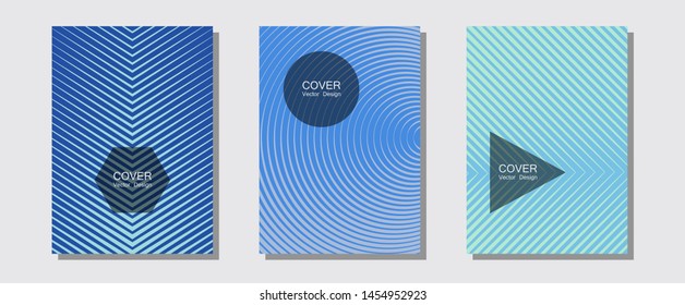 Geometric design templates for banners, covers. Vibrant tech mockups. Halftone lines music poster background. Music placards. Halftone brochure lines geometric design set.
