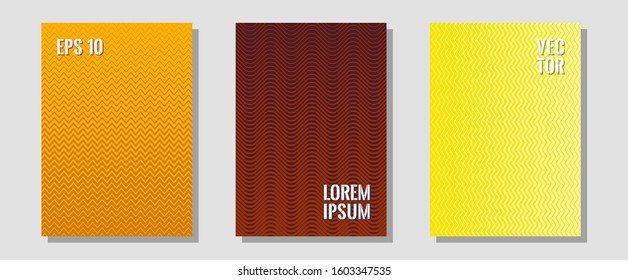 Geometric design templates for banners, covers. Vivid mockups samples. Zigzag halftone lines wave stripes backdrops. Hipster placards. Halftone brochure lines geometric design set.