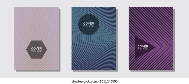 Geometric design templates for banners, covers. Laconic nifty mockups. Halftone lines music poster background. Hipster placards. Halftone brochure lines geometric design set.