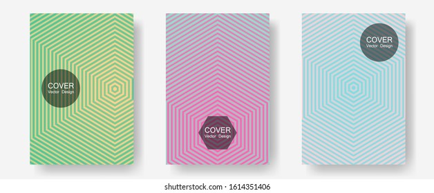 Geometric design templates for banners, covers. Modern branding. Halftone lines annual report templates. Laconic nifty mockups. Halftone brochure lines geometric design set.