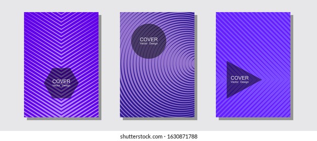 Geometric design templates for banners, covers. Liner faded gradation. Halftone lines music poster background. Minimalist geometry. Halftone brochure lines geometric design set.