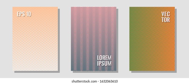 Geometric design templates for banners, covers. Modern branding. Zigzag halftone lines wave stripes backdrops. Technological formers. Halftone brochure lines geometric design set.