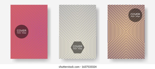 Geometric design templates for banners, covers. Minimal booklets. Halftone lines annual report templates. Laconic business cards. Halftone brochure lines geometric design set.