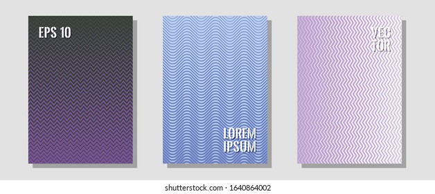 Geometric design templates for banners, covers. Modern branding. Zigzag halftone lines wave stripes backdrops. Elegant patchy mockups. Halftone brochure lines geometric design set.