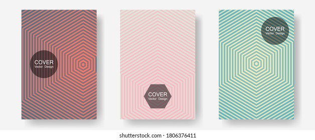 Geometric design templates for banners, covers. Music placards. Halftone lines annual report templates. Stylish print pages. Halftone brochure lines geometric design set.