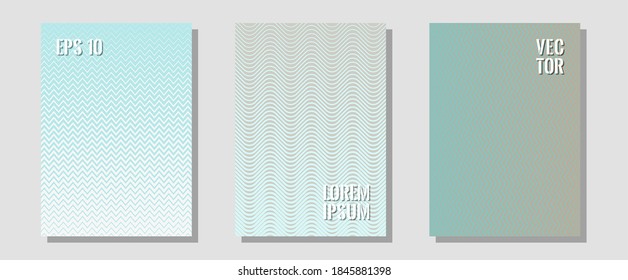 Geometric design templates for banners, covers. Digital collection. Zigzag halftone lines wave stripes backdrops. Scientific style mix. Halftone brochure lines geometric design set.