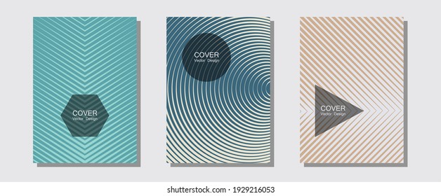 Geometric design templates for banners, covers. Brand identity elements. Halftone lines music poster background. Corporate catalogs. Halftone brochure lines geometric design set.