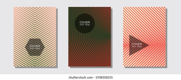 Geometric design templates for banners, covers. Music placards. Halftone lines music poster background. Laconic nifty mockups. Halftone brochure lines geometric design set.