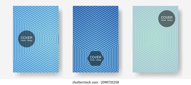 Plantillas de diseño geométrico para banners, portadas. Revistas de moda. Plantillas de informes anuales de líneas de semitono. Muestras vívidas de maquetas. Conjunto de diseño geométrico de líneas de folleto de semitono.