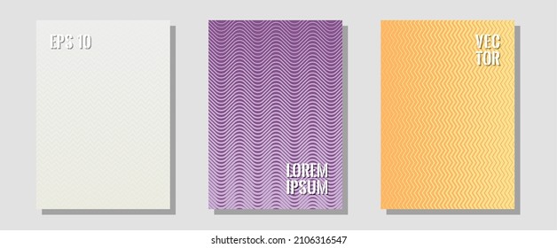 Geometric design templates for banners, covers. Music album adverts. Zigzag halftone lines wave stripes backdrops. Music placards. Halftone brochure lines geometric design set.