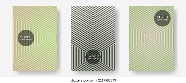 Geometric design templates for banners, covers. Corporate catalogs. Halftone lines annual report templates. Minimalistic journals. Halftone brochure lines geometric design set.