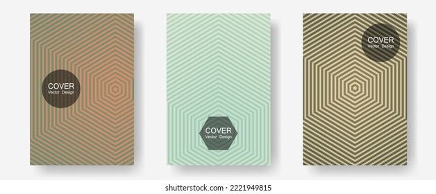 Geometric design templates for banners, covers. Minimalist geometry. Halftone lines annual report templates. Minimalistic journals. Halftone brochure lines geometric design set.