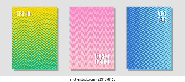 Geometric design templates for banners, covers. Balanced posh mockups. Zigzag halftone lines wave stripes backdrops. Modern branding. Halftone brochure lines geometric design set.