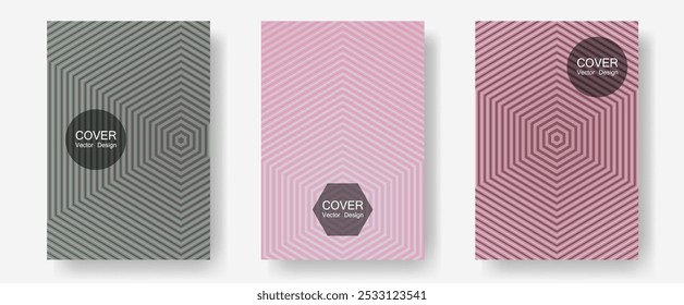 Plantillas de diseño geométrico para Anuncios, cubiertas. Geometría minimalista. Líneas de semitono Plantillas de informe anual. Tarjetas de visita lacónicas. Conjunto de diseño geométrico de líneas de folleto de semitono.