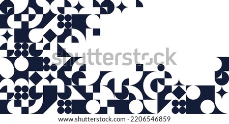 Geometric design vector, black and white modular constructor design background with copy space, ad template in retro 70s style, art pattern square and circle shapes.