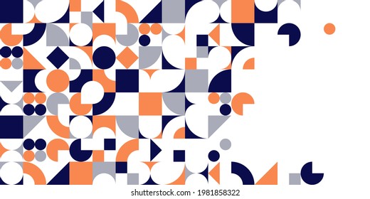 Geometric design vector, colorful modular constructor design background with copy space, ad template in retro 70s style, art pattern square and circle shapes.