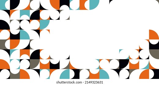 Geometric design vector, colorful modular constructor design background with copy space, ad template in retro 70s style, art pattern square and circle shapes.