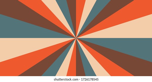 Geometric design of vintage starburst light, consisting of cool and hot tones. vintage blue, orange, brown and cream, cartoon background.