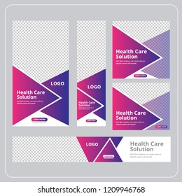Geometric Design For Web banners of different standard sizes. Templates with place for photos, buttons. Vector illustration. Set.