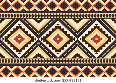 Geometric designed, seamless, tribal, navajo in gold, brown, yellow, black, for textiles and clothing, blankets, rugs, robes, illustration.