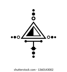 Geometric designs with shapes and symbols inspired by a hieroglyphic-like style giving it a simple yet futuristic edge