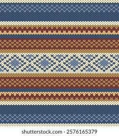 Geometric detail knitting pattern. Traditional native American in warming color tone.  Knitted style design vector for fabric printing.