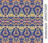 Geometric detailed colorful abstract decorative vector seamless ornamental pattern. Boho ornamental carpet. Arabesque decorative design.