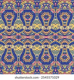 Patrón ornamental inconsútil del Vector decorativo abstracto colorido detallado geométrico. Alfombra ornamental Boho. Diseño decorativo arabesco.