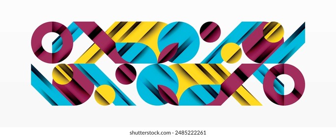 Geometric diagonal line and circle shape, wide abstract background