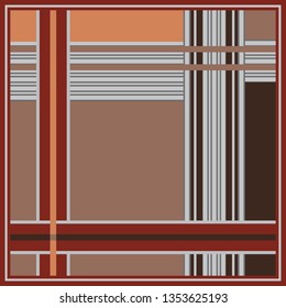 Geometric diagonal lines for fabric scarf textile design motif on brown and red