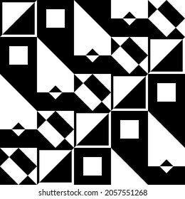 Patrón geométrico y diagonal con rombos y cuadrados. Baldosas alternantes en blanco y negro, pero igual en diagonal. Vector.