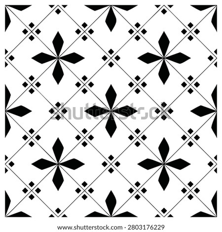 Geometric Diamond and Cross Grid Seamless Pattern Black and White