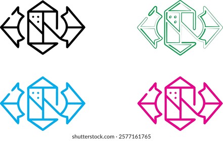 Geometric diamond logo, abstract tribal symbol, interlocking triangles, modern minimalist design, angular shapes, symmetrical pattern, colorful variations, black cyan magenta green, clean lines, futur