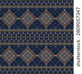 Geometric Diamond Medallion Ethnic Weave Cross Stitch Border Indigo Gold Folk Tapestry Bordered Panel Seamless Vector